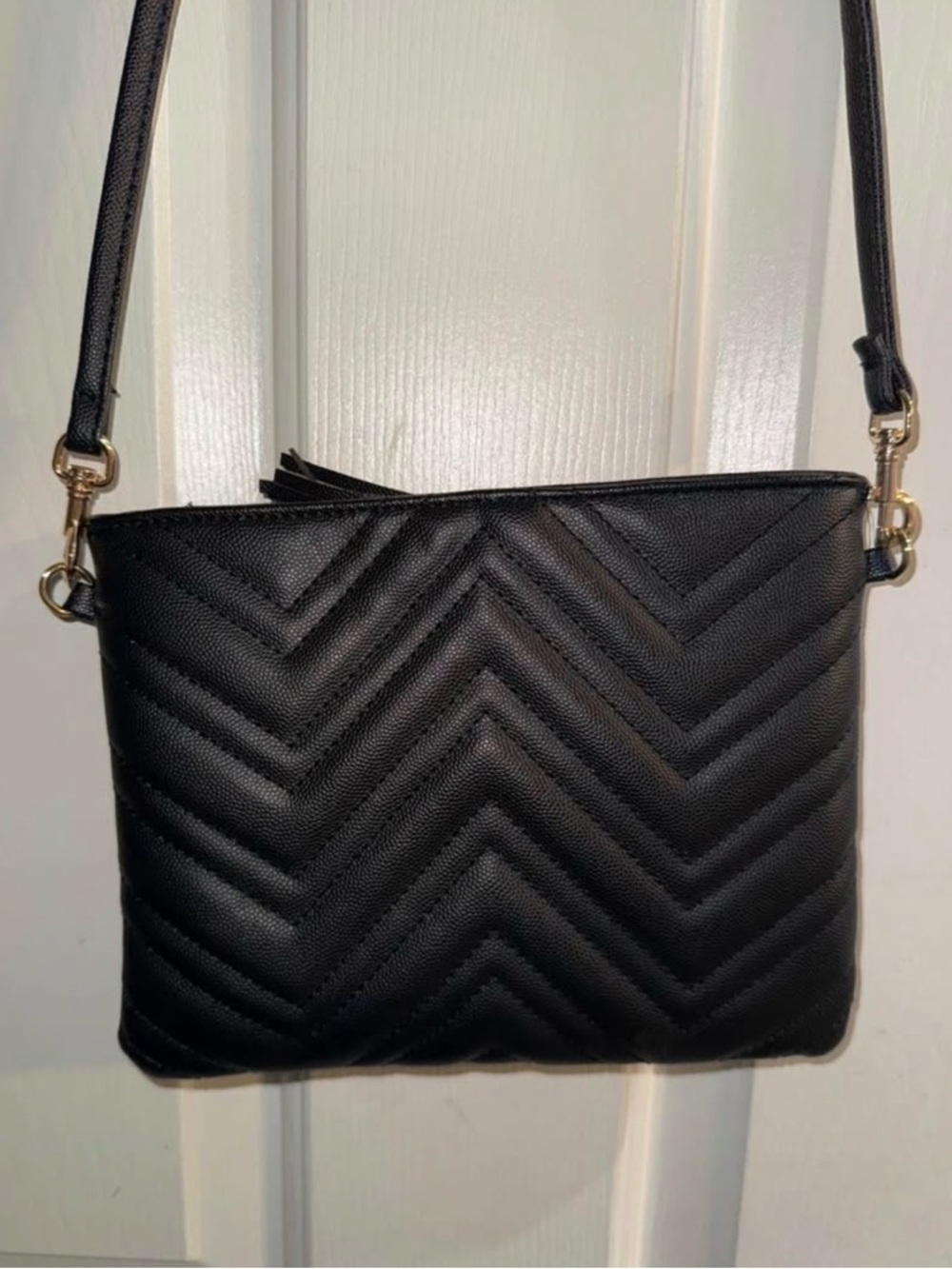 Black Quilted Chevron Crossbody Bag